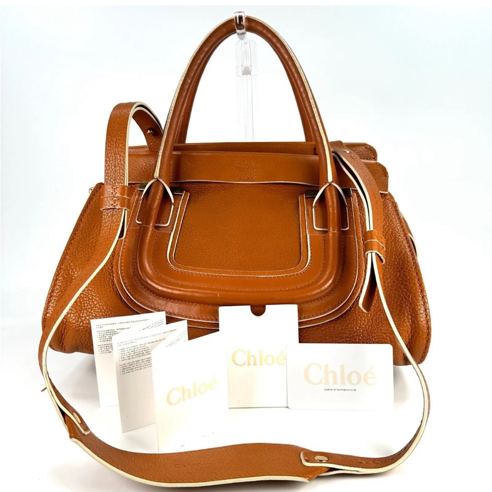 Chloé Tan Leather Crossbody Satchel with Cream Trim
